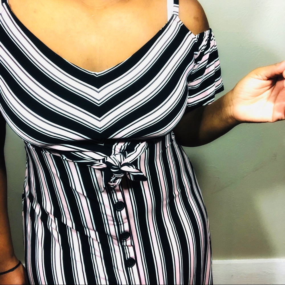 INC Striped Midi Cold Shoulder Dress | L ⬇️$16